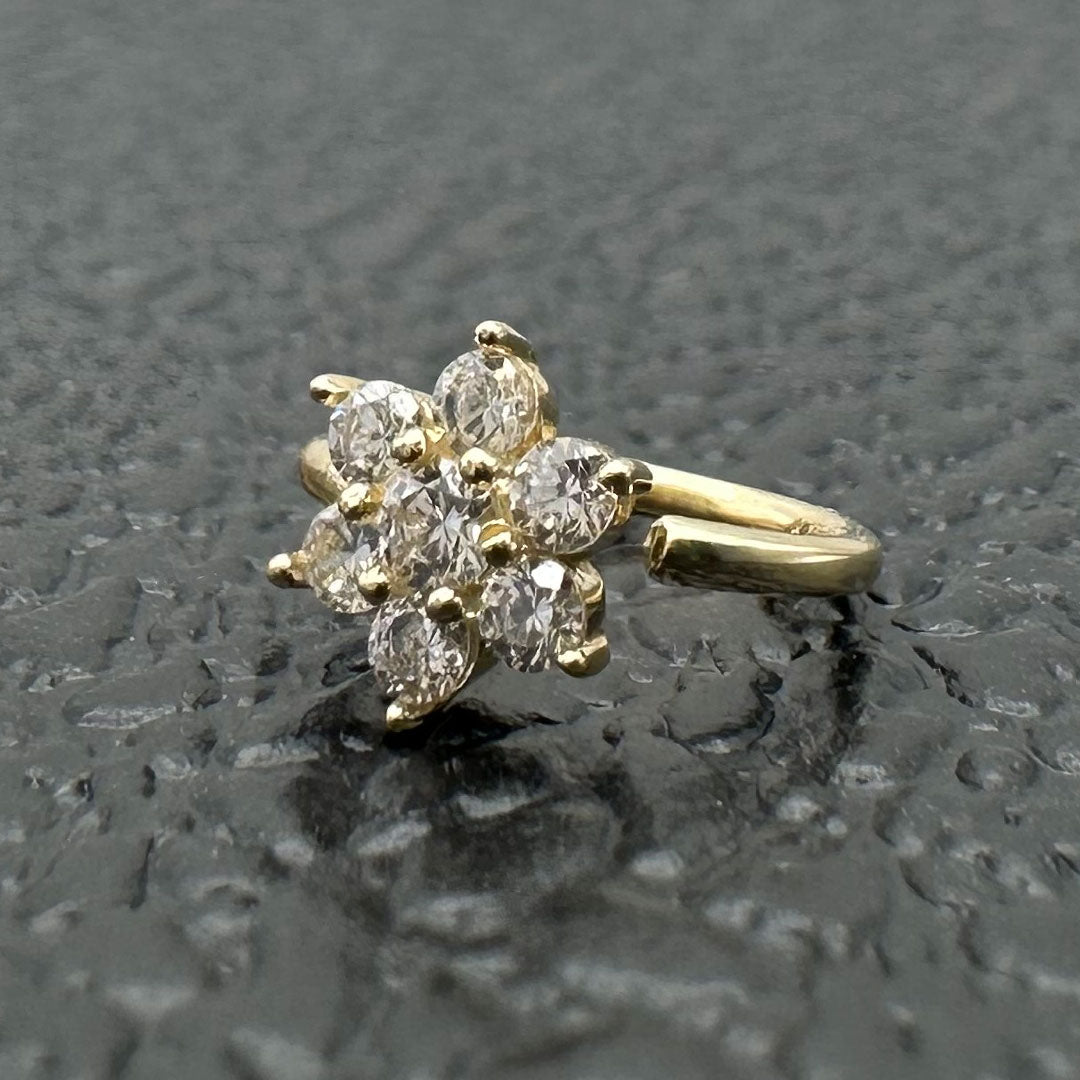 14k CZ Flower Cluster Nose Hoop 18G